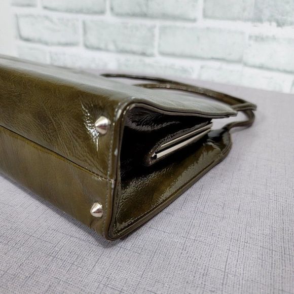 Vintage 60s Lennox Bags Two Tone Green Grey Leather‎ Vinyl Shoulder Bag Purse - Picture 7 of 15
